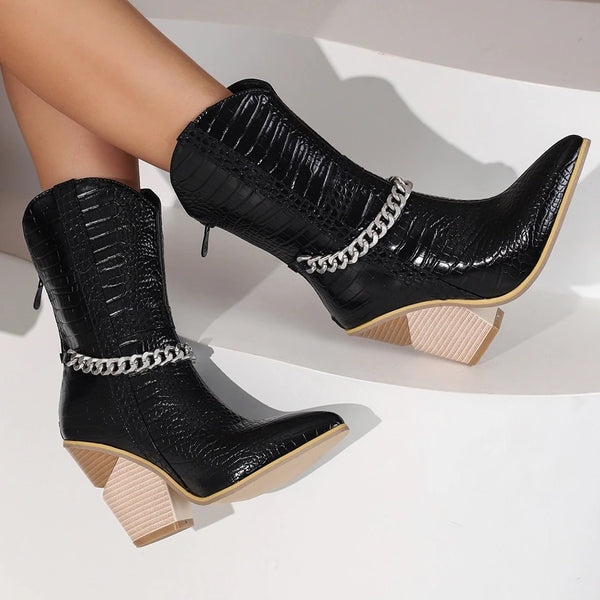 botas negras estampadas boots cowboy botas tacon leather boots