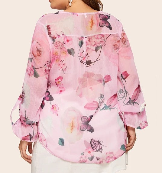 camisa talla grande rosa floral