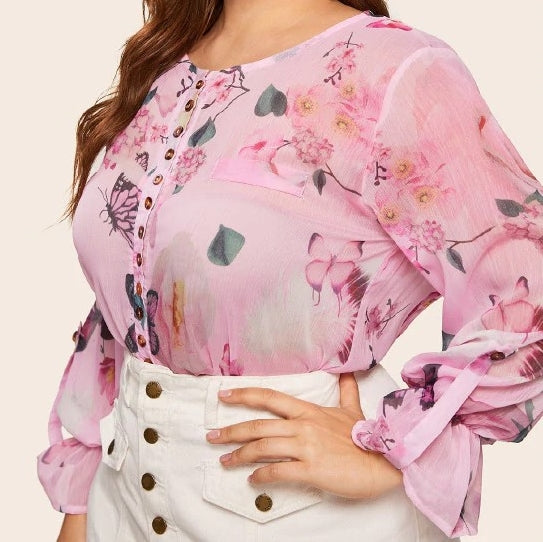 camisa talla grande rosa floral