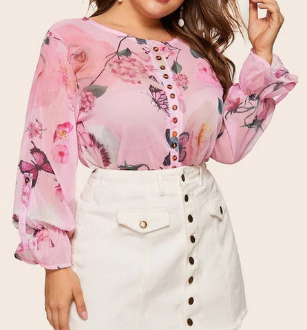 camisa talla grande rosa floral