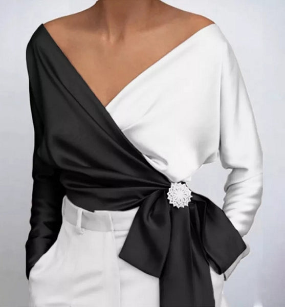 camisa blanca negra elegante shirt chemise blusa de vestir