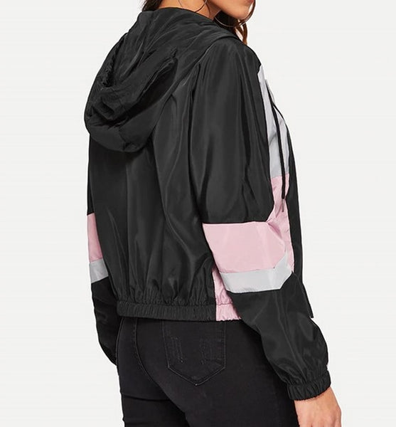 chaqueta sport negra rosa