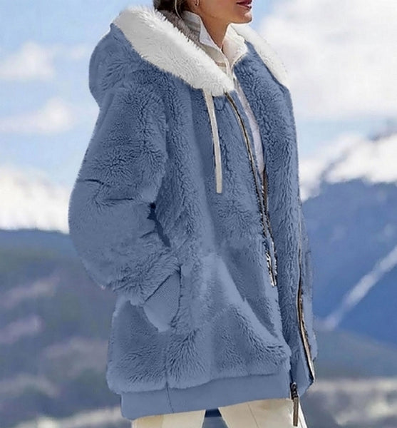 chaqueta pelo capucha invierno larga suave chaqueta polar forro para frio jacket