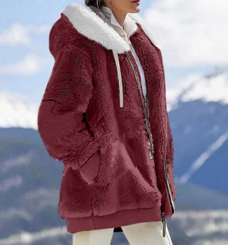chaqueta pelo capucha invierno larga suave chaqueta polar forro para frio jacket 