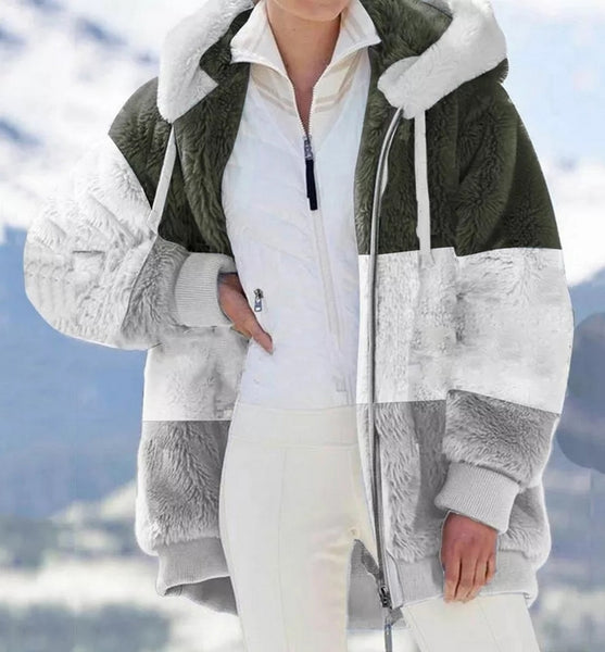 chaqueta polar abrigada capucha jacket cremallera ropa mujer talla grande