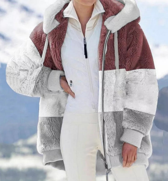 chaqueta polar abrigada capucha jacket cremallera ropa mujer talla grande