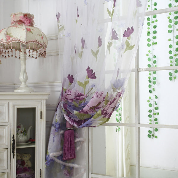 cortinas de gasa con flores