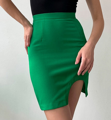 falda corta elastica falda midi abertura skirt fashion