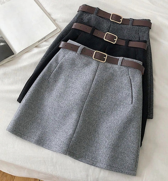 falda gris de invierno con cinturon