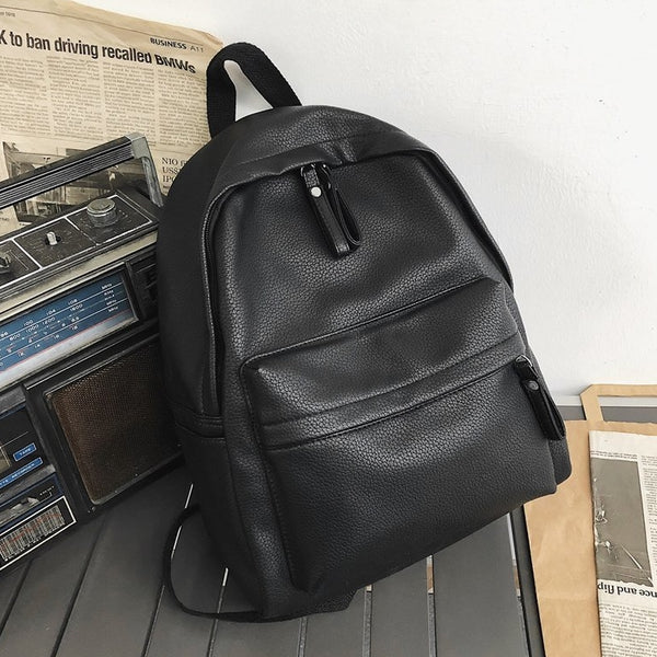 mochila negra polipiel leather backpack bolso