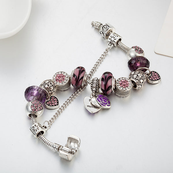 pulsera charm morada pulsera dorada 