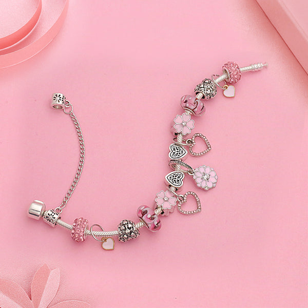 pulsera de charms morada rosa cristal