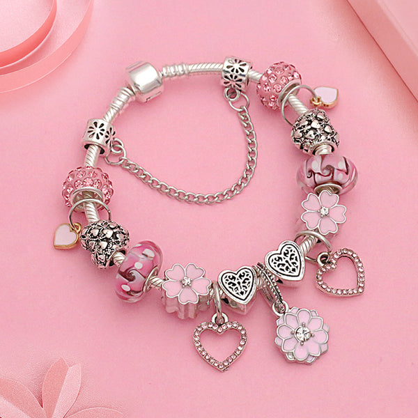 pulsera de charms morada rosa cristal