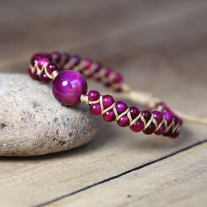 pulsera de piedra ojo de tigre fucsia