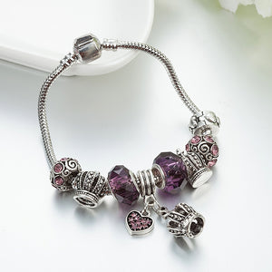 pulsera charms corona morado