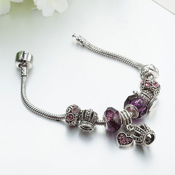 pulsera charms corona morado