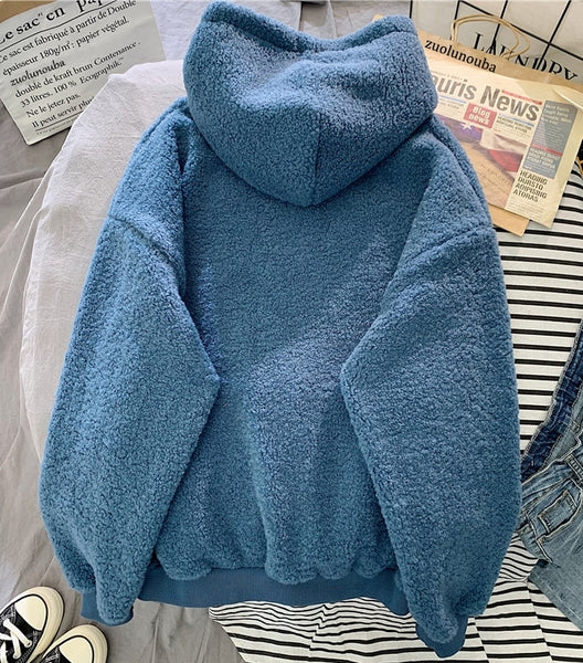 sudadera azul con capucha pelo suave