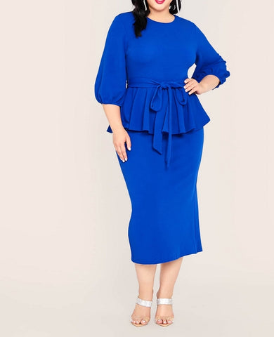 talla grande conjunto azul camisa falda 