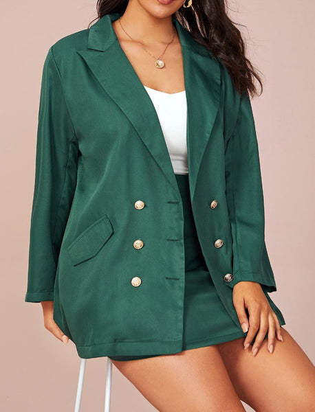 talla grande traje verde chaqueta falda 