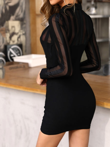 vestido corto negro manga encaje