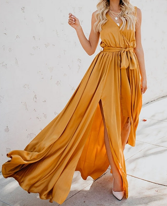 vestido amarillo elegante de vestir noche gala 