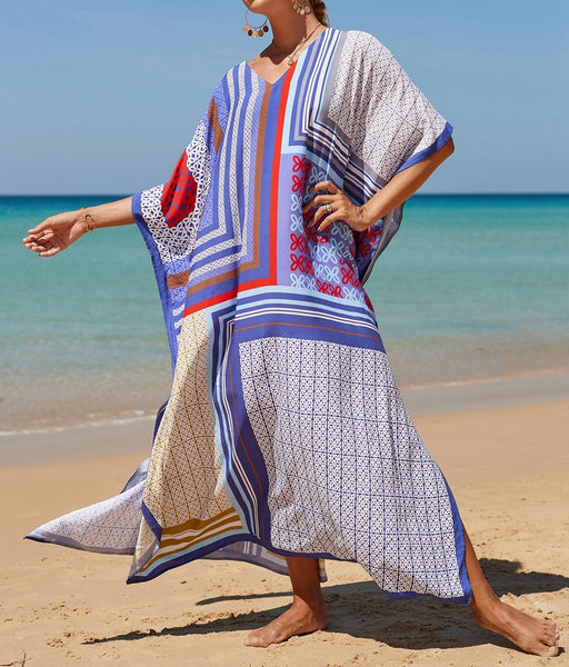 vestido de playa azul pareo kimono kaftan tunica verano