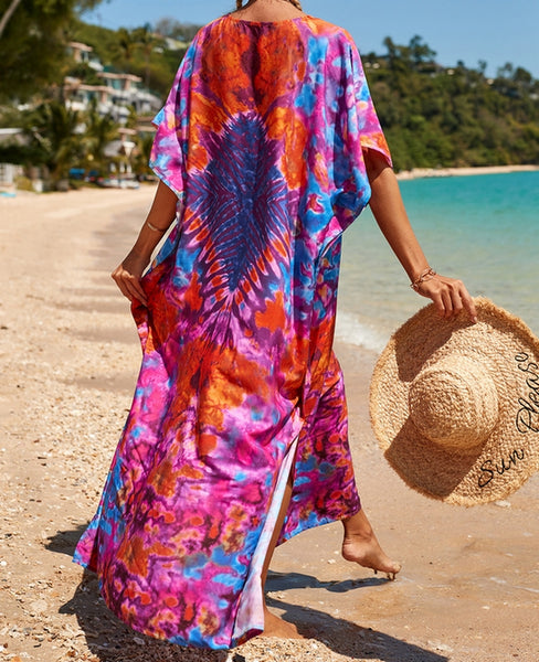 vestido de playa azul pareo kimono kaftan tunica verano