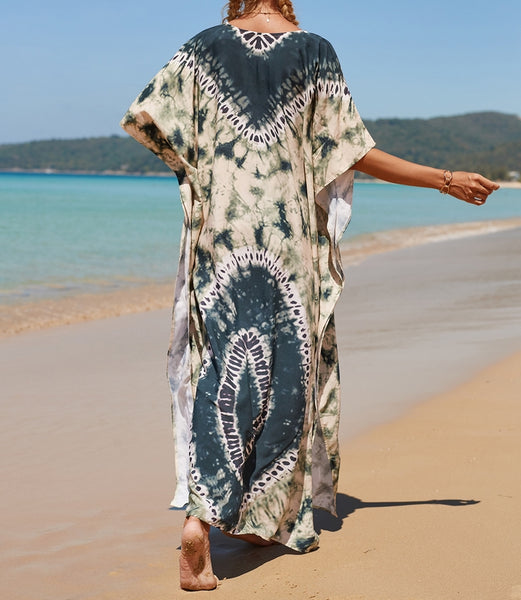 vestido de playa azul pareo kimono kaftan tunica verano (1)