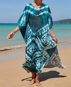 vestido de playa azul pareo kimono kaftan tunica verano