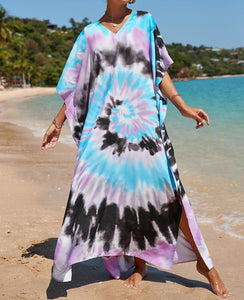vestido de playa azul pareo kimono kaftan tunica verano (1)