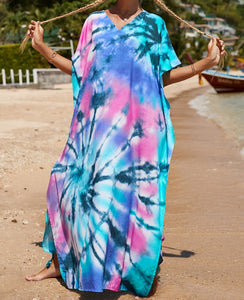 vestido de playa azul pareo kimono kaftan tunica verano