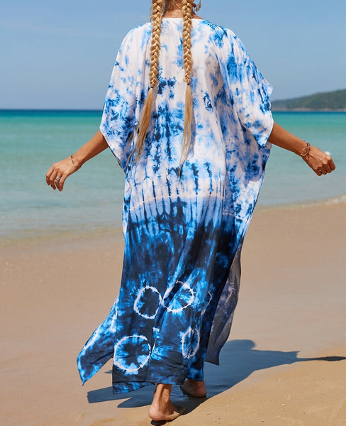vestido de playa azul pareo kimono kaftan tunica verano