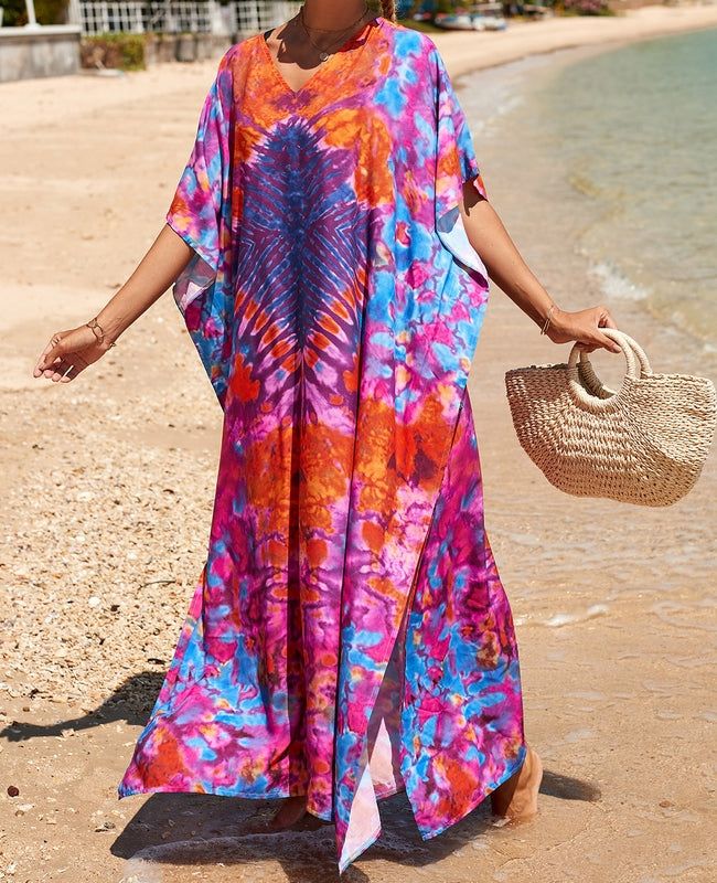 vestido de playa azul pareo kimono kaftan tunica verano