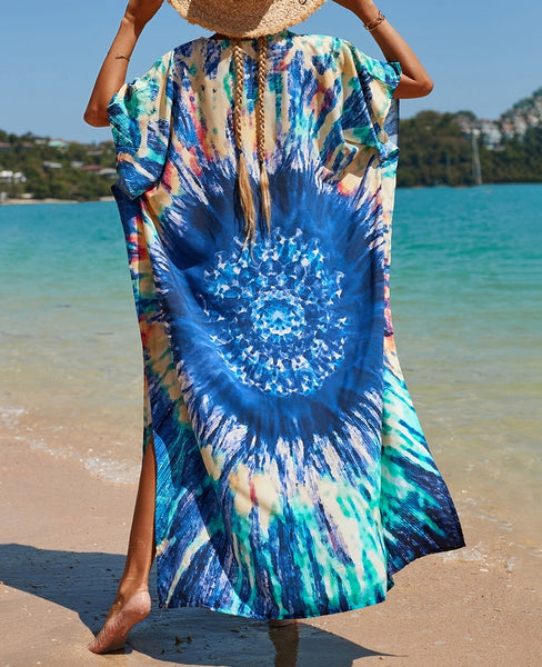 vestido de playa azul pareo kimono kaftan tunica verano