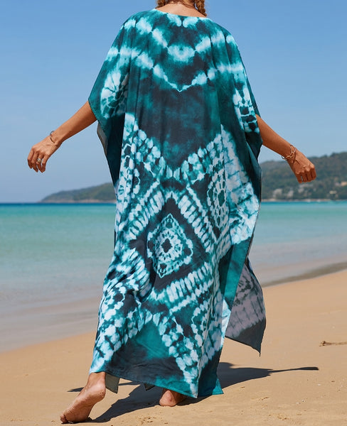 vestido de playa azul pareo kimono kaftan tunica verano