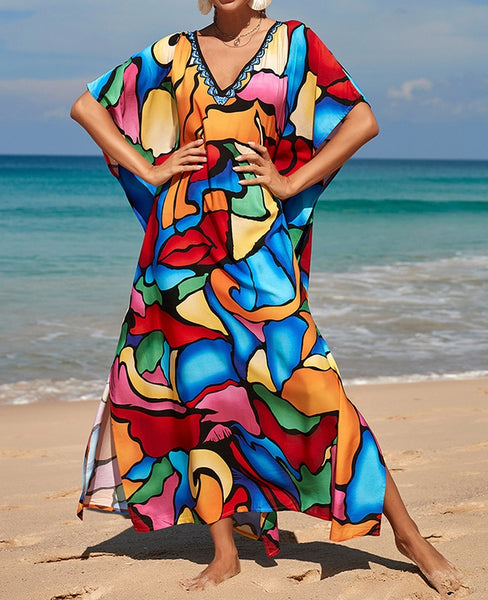 vestido de playa kimono vestido verano estampado