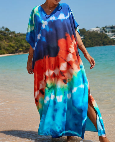 vestido de playa azul pareo kimono kaftan tunica verano