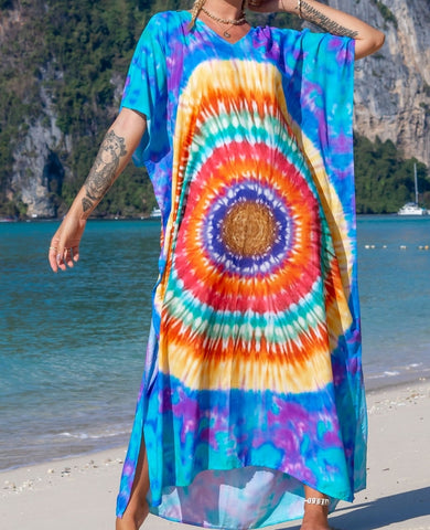 vestido de playa azul pareo kimono kaftan tunica verano