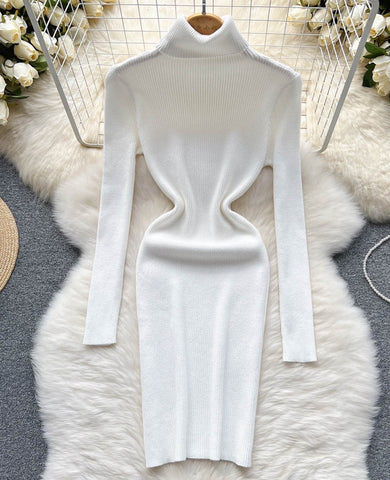 vestido blanco invierno vestido manga larga vestido elastico