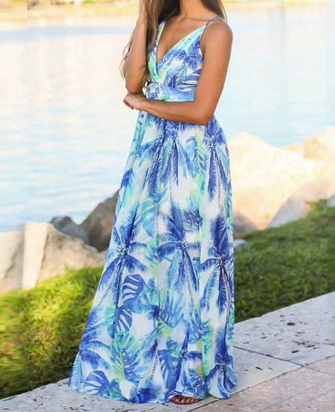 vestido verano azul palmeras