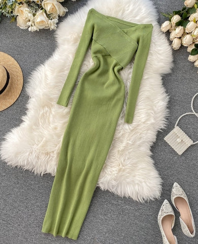 vestido elastico manga larga verde