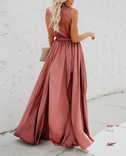 vestido largo rosa coral elegante lujo