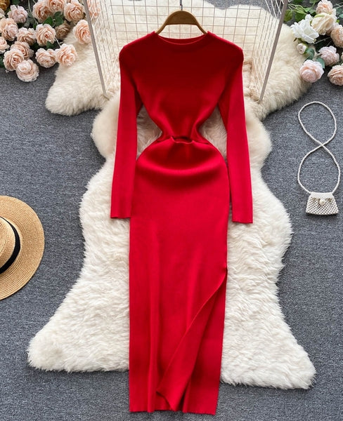 vestido largo vestido invierno vestido rojo elastico