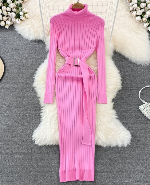 vestido rosa largo vestido manga larga vestido elastico dress