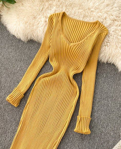 vestido manga larga elastico comodo amarillo