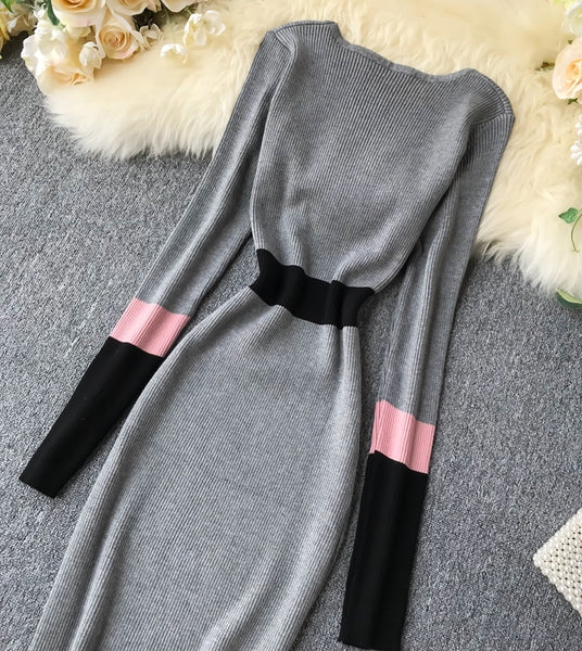 vestido manga larga elastico formal evento elegante vestido gris 