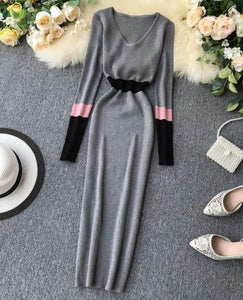 vestido manga larga elastico formal evento elegante vestido gris