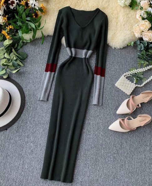 vestido manga larga elastico formal evento elegante vestido gris 