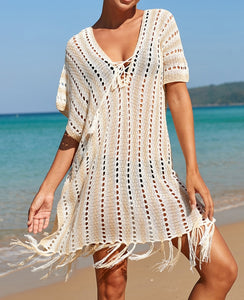 vestido playa flecos verano vestido cubre bikini pareo 