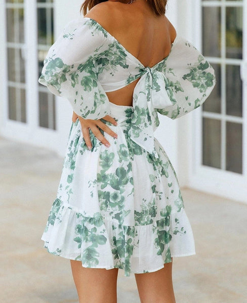vestido precioso blanco estampado verde